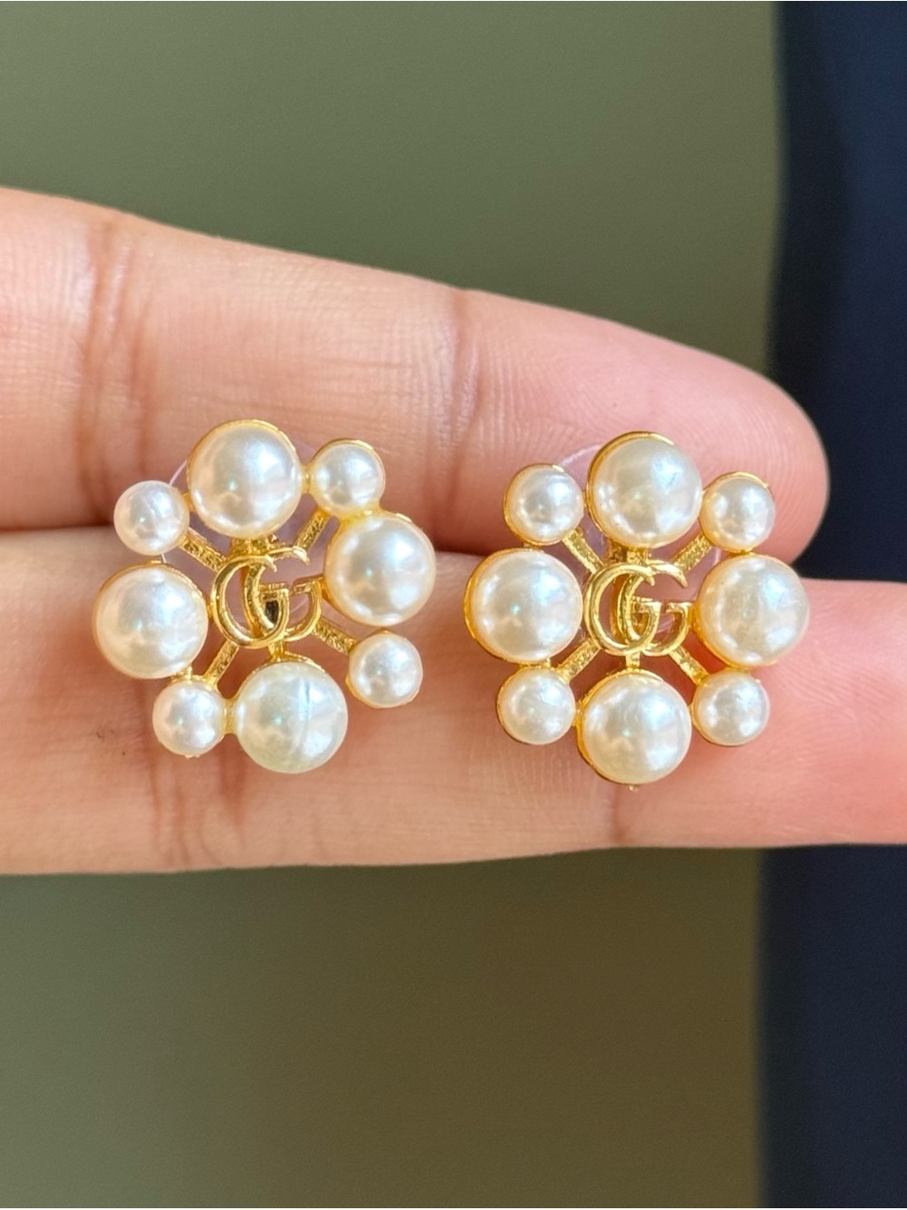 Pearl Cluster Gold Stud Earrings